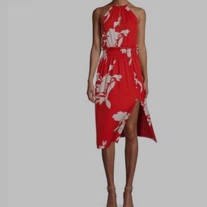 Joie  Jerelle Red and White Floral Silk Midi Dress